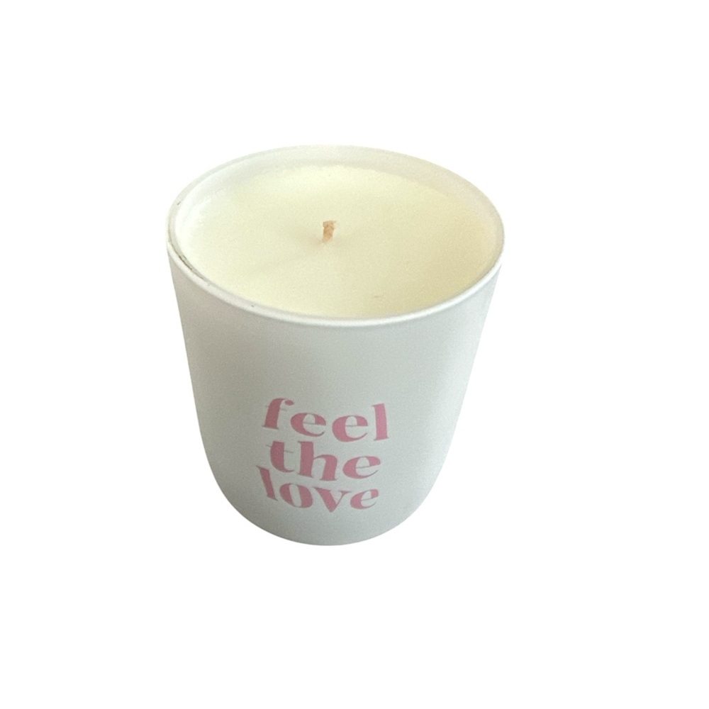 White Candle with Pink Text